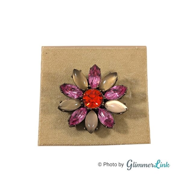 Talbots Pink Red Tan Rhinestone Flower Brooch NWT - Picture 6 of 8